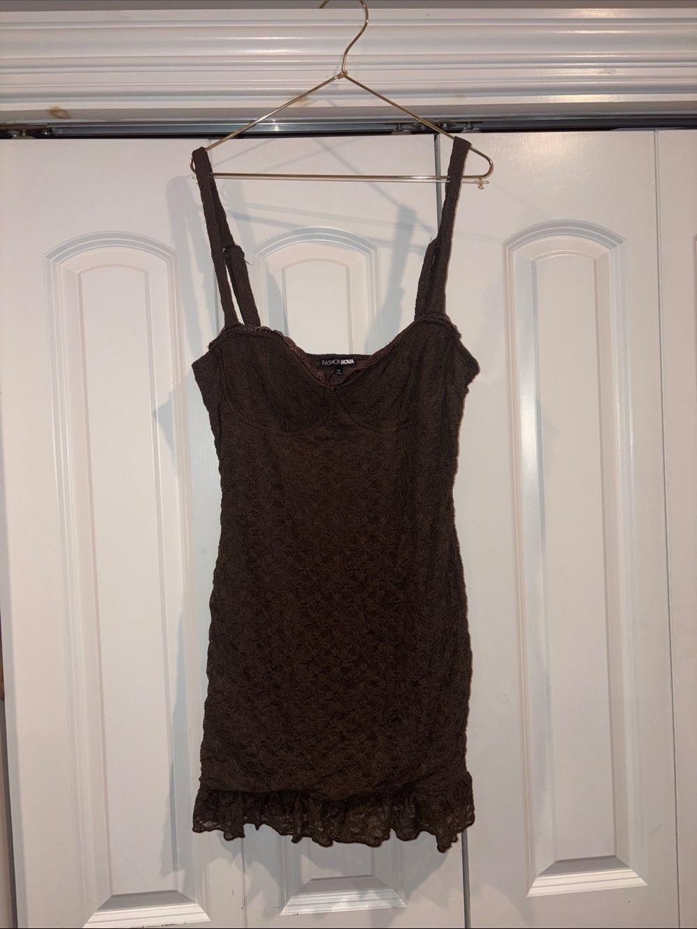 Fashion Nova Dark Brown Lace Mini Dress